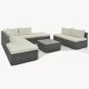 8-Pieces Outdoor Patio Furniture Sets, Garden Conversation Wicker Sofa Set, Single Sofa Combinable, Beige Cushions Gray Wicker