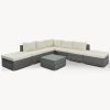 8-Pieces Outdoor Patio Furniture Sets, Garden Conversation Wicker Sofa Set, Single Sofa Combinable, Beige Cushions Gray Wicker