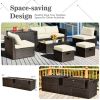 8 Pieces Patio Space-Saving Rattan Furniture Set with Storage Box and Waterproof Cover