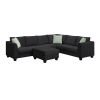 112*87" Sectional Sofa Couches Living Room Sets, 7 Seats Modular Sectional Sofa with Ottoman, L Shape Fabric Sofa Corner Couch Set with 3 Pillows