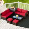 8 Pieces Patio Space-Saving Rattan Furniture Set with Storage Box and Waterproof Cover