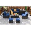 8 Pieces Patio Space-Saving Rattan Furniture Set with Storage Box and Waterproof Cover