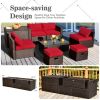 8 Pieces Patio Space-Saving Rattan Furniture Set with Storage Box and Waterproof Cover