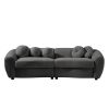 87.7" Modern Curved Sofa, Back Upholstered Couch with 5 Decorative Throw Pillows, Teddy Fabric Couch for Living Room, Office, Apartment