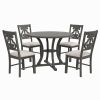 5-Piece Round Dining Table and 4 Fabric Chairs with Special-shaped Table Legs and Storage Shelf