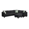 112*87" Sectional Sofa Couches Living Room Sets, 7 Seats Modular Sectional Sofa with Ottoman, L Shape Fabric Sofa Corner Couch Set with 3 Pillows