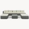 8-Pieces Outdoor Patio Furniture Sets, Garden Conversation Wicker Sofa Set, Single Sofa Combinable, Beige Cushions Gray Wicker