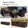 8 Pieces Patio Space-Saving Rattan Furniture Set with Storage Box and Waterproof Cover